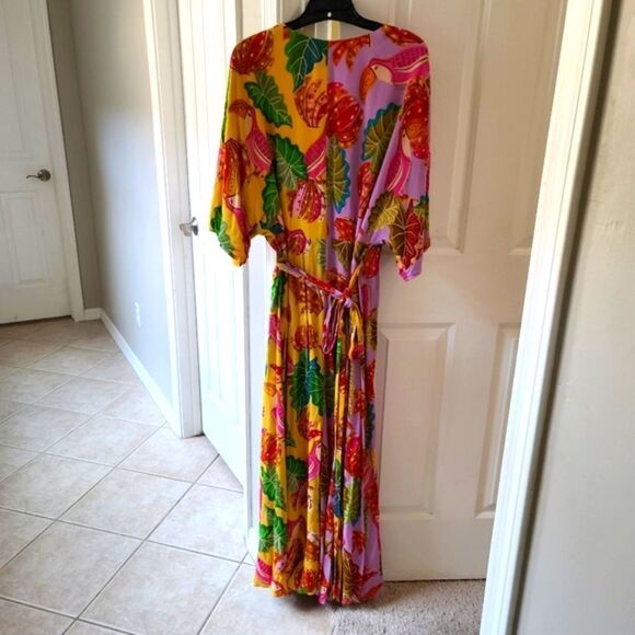 Farm Rio Women’s Mixed Beaks & Bananas Maxi Wrap Dress Size LARGE - Picture 7 of 10
